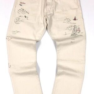 Polo by Ralph Lauren Cream Slim Men's Jeans with Sailboat Graphics size 30x38